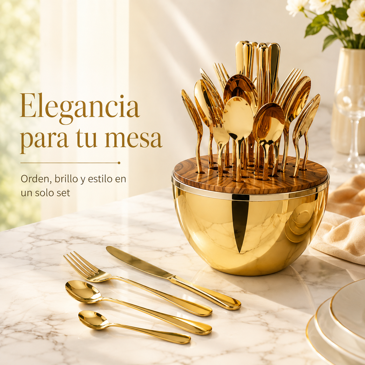 24 Cubiertos Acero Inoxidable Oro Huevo